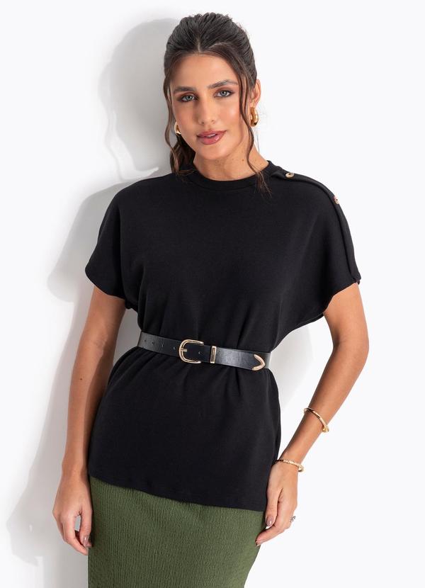 Blusa Preta em Malha de Algodão