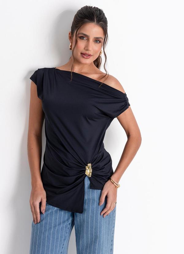 Blusa Preta em Malha de Algodão