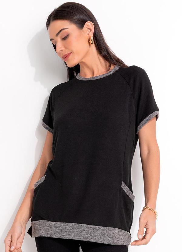 Vista 2 Blusa Preta em Malha Tricô Quintess Quintess
