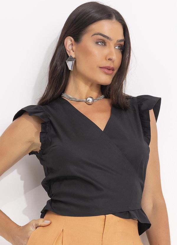 Vista 2 Blusa Preta em Tecido de Tricoline Svela Svela