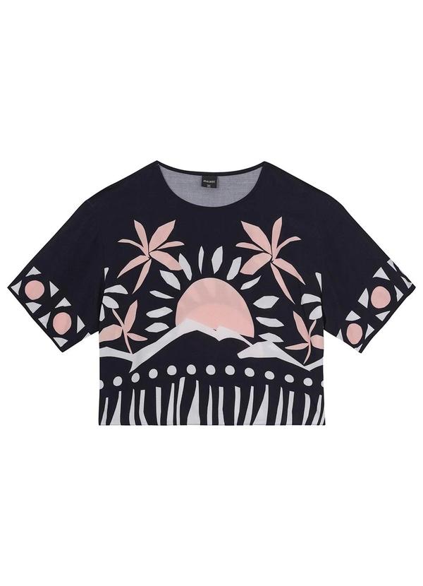 Vista 2 Blusa Preto Box Tropical em Viscose Malwee Malwee