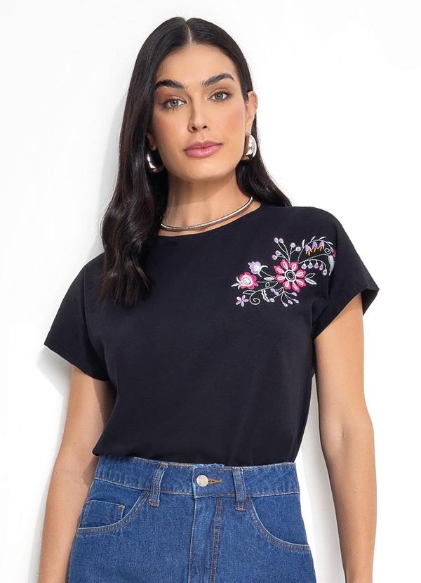 Vista 2 Blusa Preto em Malha de Algodão Quintess Quintess