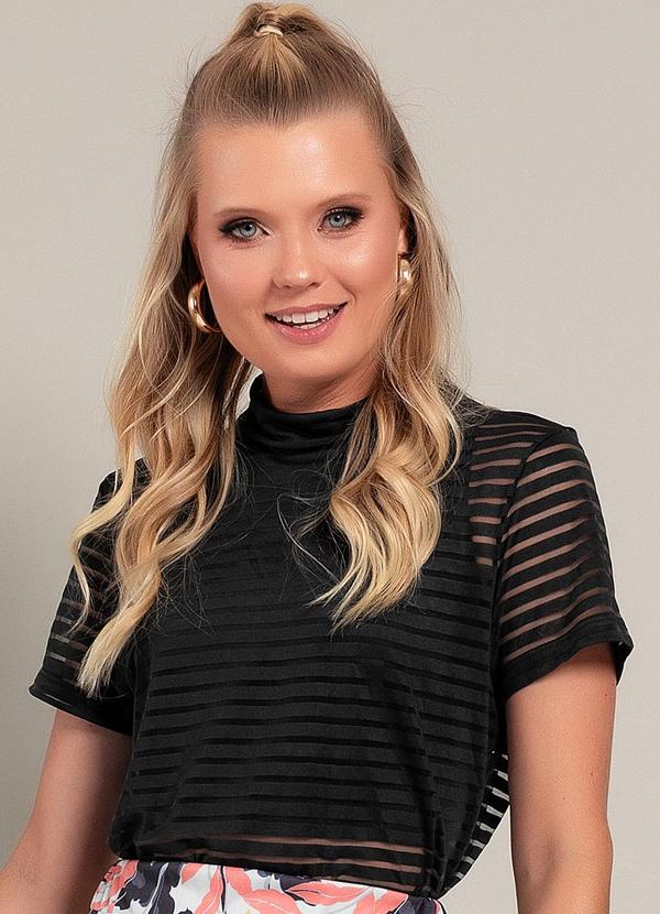 Vista 2 Blusa Preto em Malha Devorê Moda Pop Moda Pop
