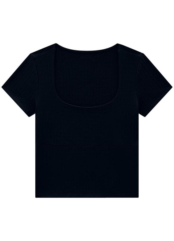 Vista 2 Blusa Preto Justa em Malha Trabalhada Enfim Enfim