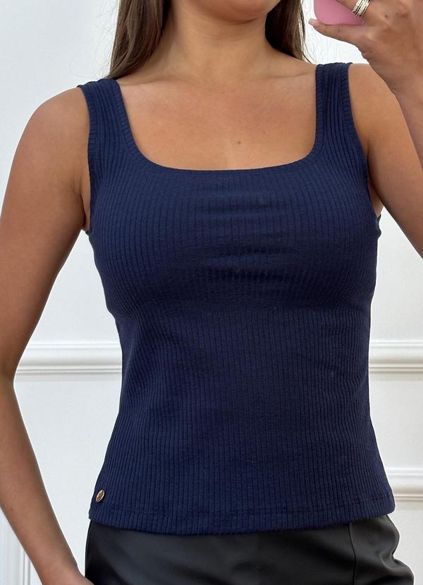 Vista 2 Blusa Regata Canelada Azul Doce Tom Doce Tom