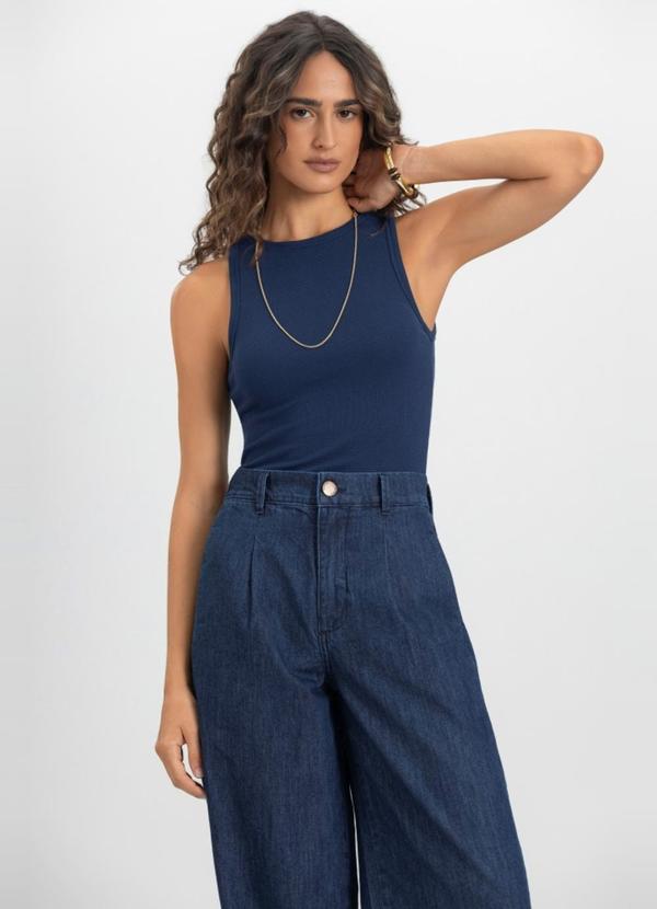 Blusa Regata Feminina em Ribana Azul