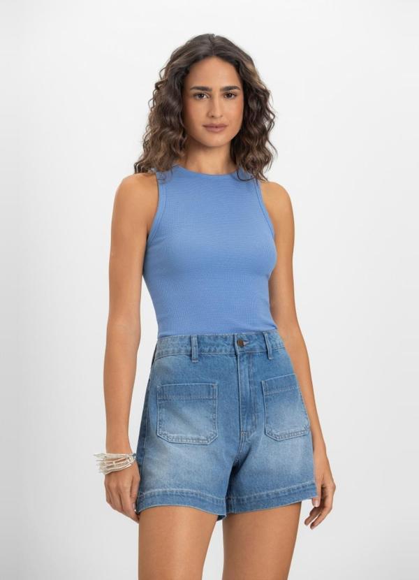 Blusa Regata Feminina em Ribana Azul