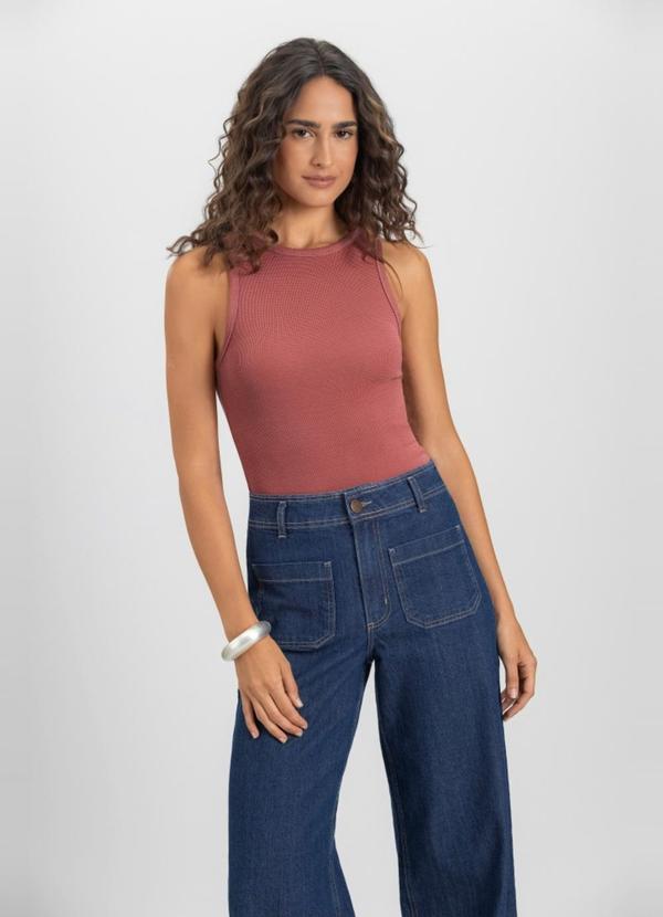 Blusa Regata Feminina em Ribana Rosa