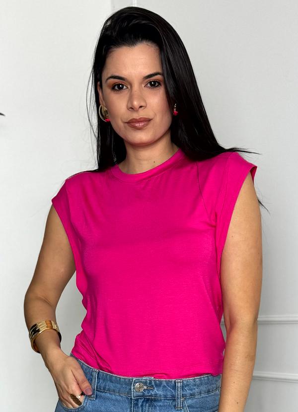 Vista 2 Blusa Regata Malha com Ombreiras Pink Doce Tom Doce Tom