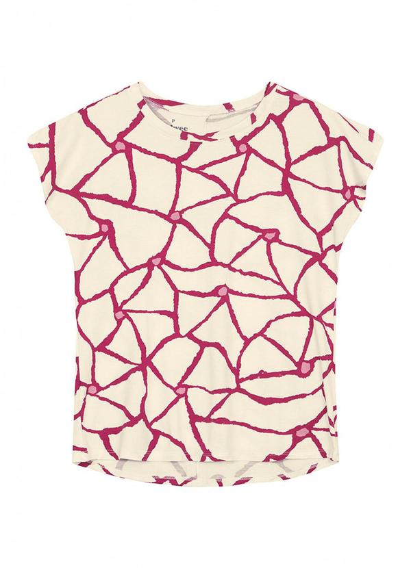 Blusa Regular Abstrata em Viscose Branco