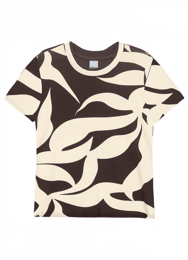 Blusa Regular Folhagens em Moletinho Branco