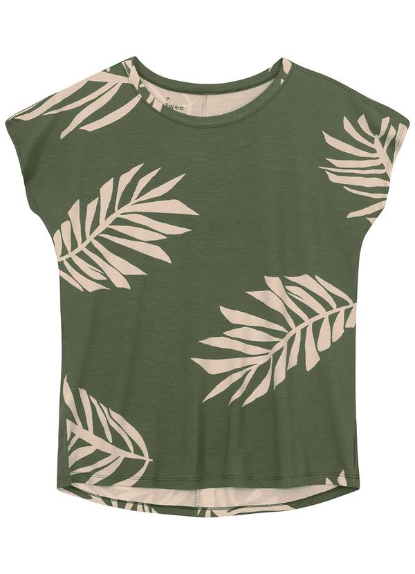 Blusa Regular Tropical em Viscose Verde Militar