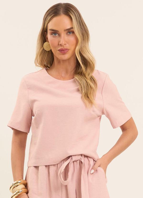 Vista 2 Blusa Reta Brisamar com Decote Redondo Rosa Doce Trama Doce Trama