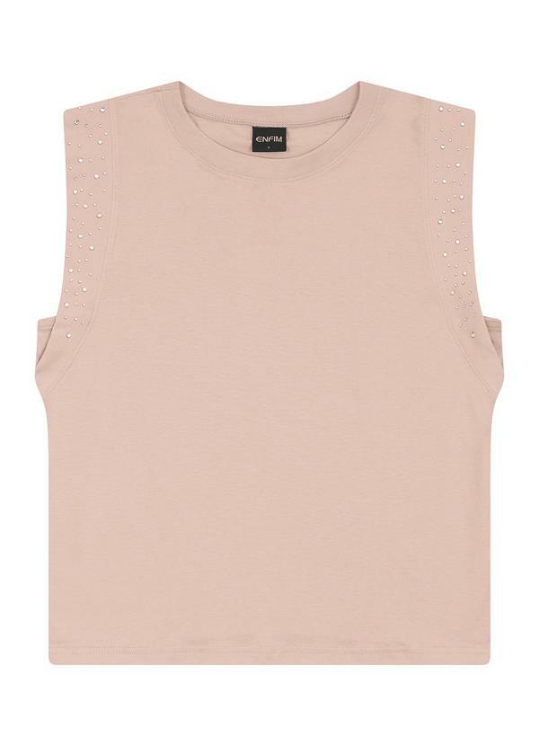 Vista 2 Blusa Reta com Strass Nude Enfim Enfim