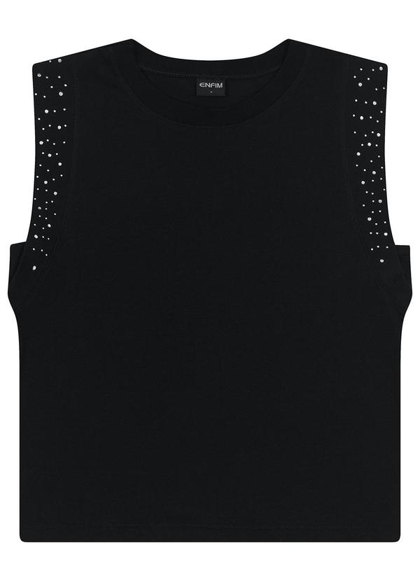 Vista 2 Blusa Reta com Strass Preto Enfim Enfim