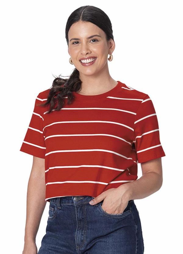 Blusa Reta em Cotton Listrado Vermelho