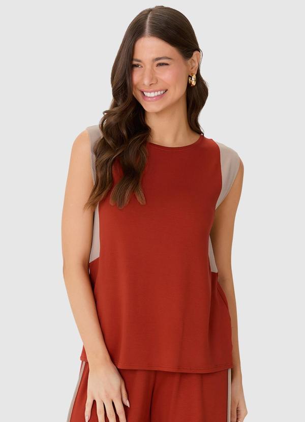 Blusa Reta em Moletinho com Recorte Terracota