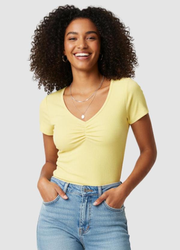 Vista 2 Blusa Ribana Feminina Ribana Amarelo Yends Fashion Yends Fashion