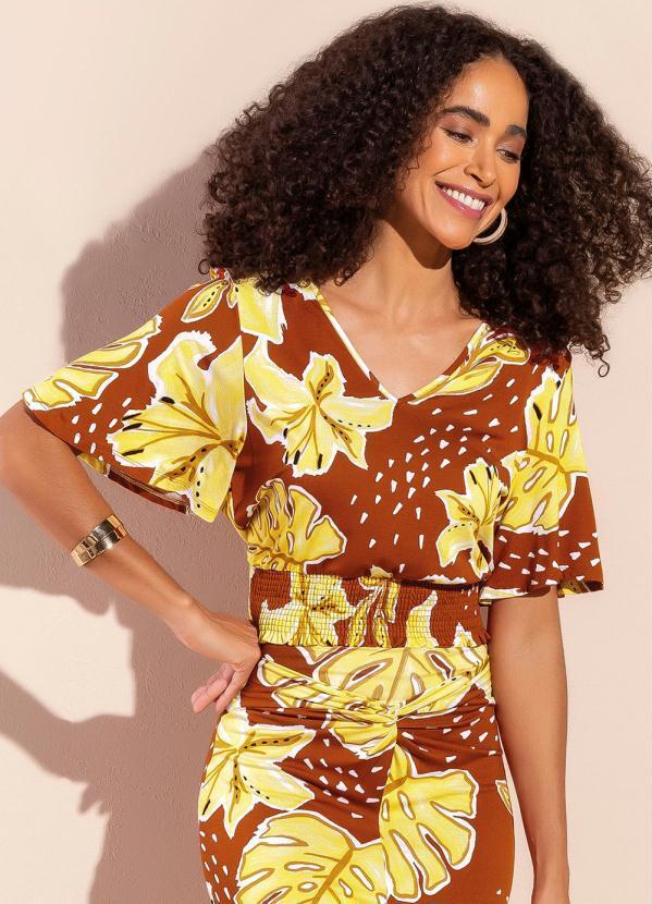 Vista 2 Blusa Romântica Comfy Tropical Laranja Marialícia Marialícia