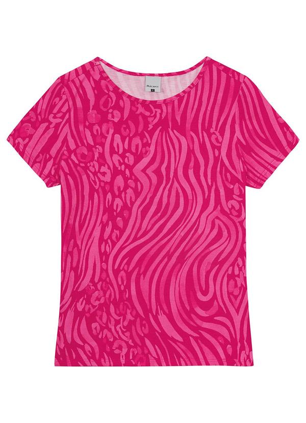 Blusa Rosa Pink Animal Print em Viscose Stretch