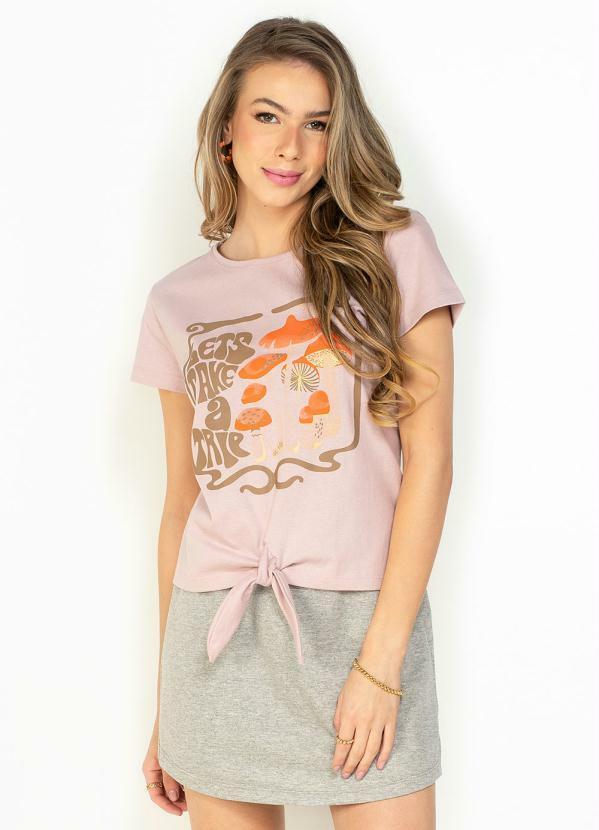 Vista 2 Blusa Rosê Manga Curta com Amarração Moda Pop Moda Pop