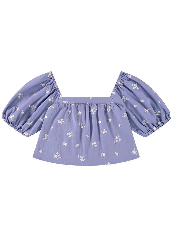 Blusa Roxo Ampla Floral Bordada