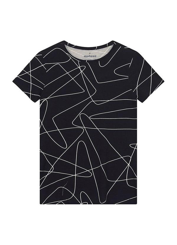 Blusa Slim Abstrata em Viscose Azul Marinho