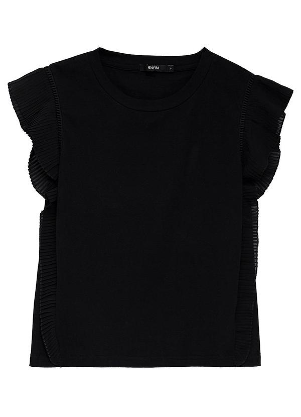 Vista 2 Blusa Slim com Plissado Preto Enfim Enfim