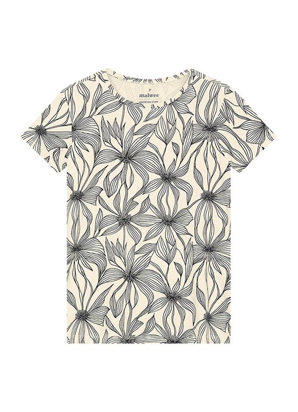 Blusa Slim Floral em Viscose Off White