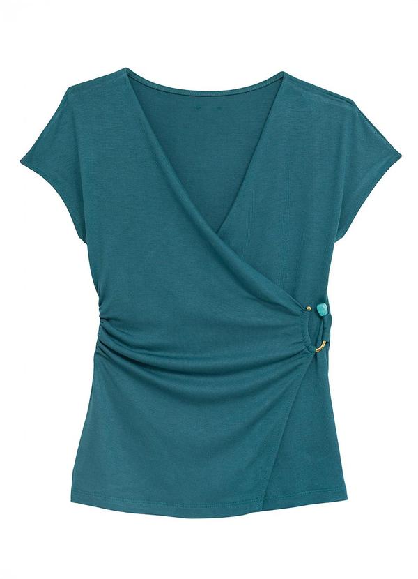 Blusa Transpassada em Viscose Azul Turquesa