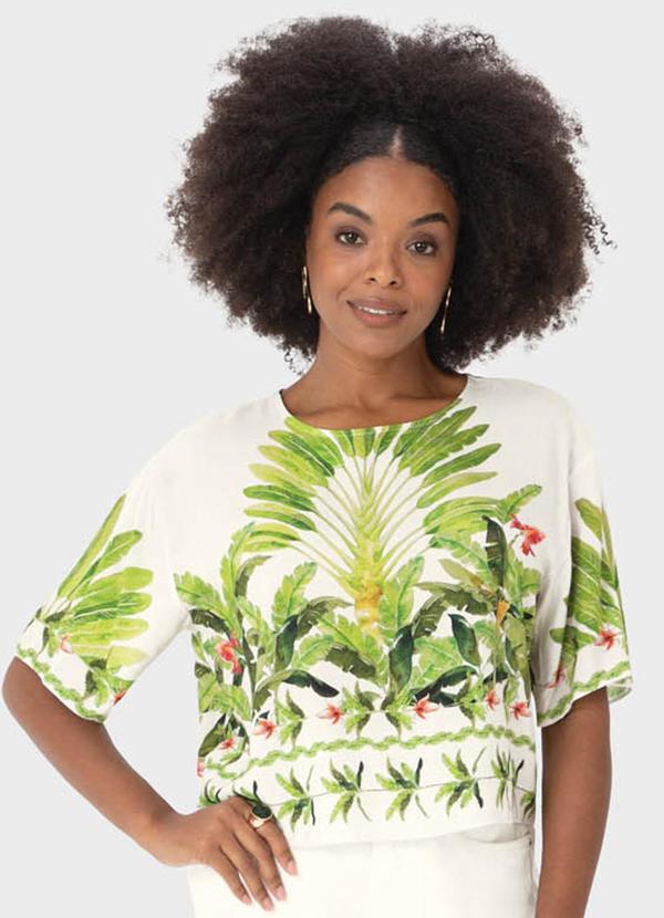 Vista 2 Blusa Verde Box Tropical em Viscose Malwee Malwee