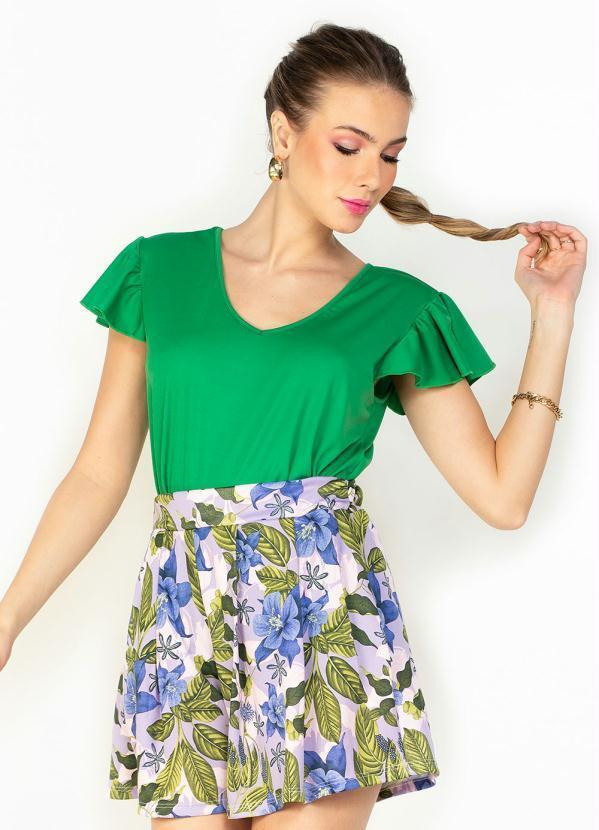 Blusa Verde com Babado na Cava e Decote V