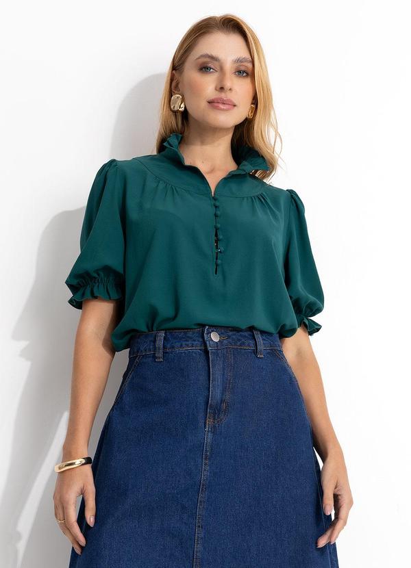 Blusa Verde em Crepe de Poliéster