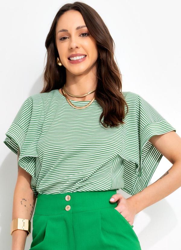 Blusa Verde em Meia Malha Listrada