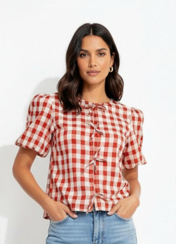 Blusa Vichy Vermelho em Tecido de Poliéster