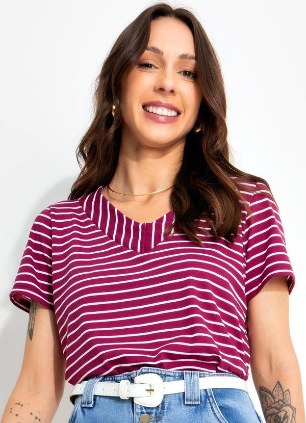 Blusa Vinho em Meia Malha Listrada