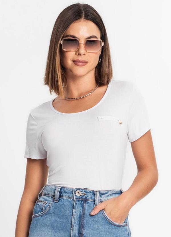 Vista 2 Blusa Viscotorcion Básica Feminina Branco Rovitex Rovitex