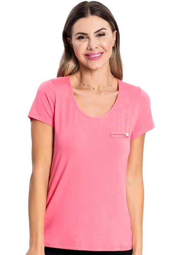 Vista 2 Blusa Viscotorcion Básica Feminina Rosa Rovitex Rovitex