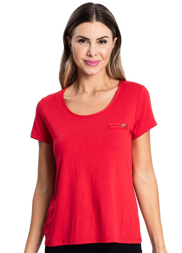 Vista 2 Blusa Viscotorcion Básica Feminina Vermelho Rovitex Rovitex