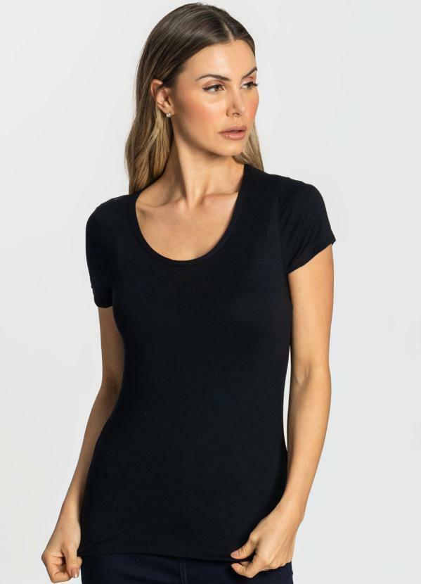 Vista 2 Blusa Viscotorcion Feminina Preto Rovitex Rovitex