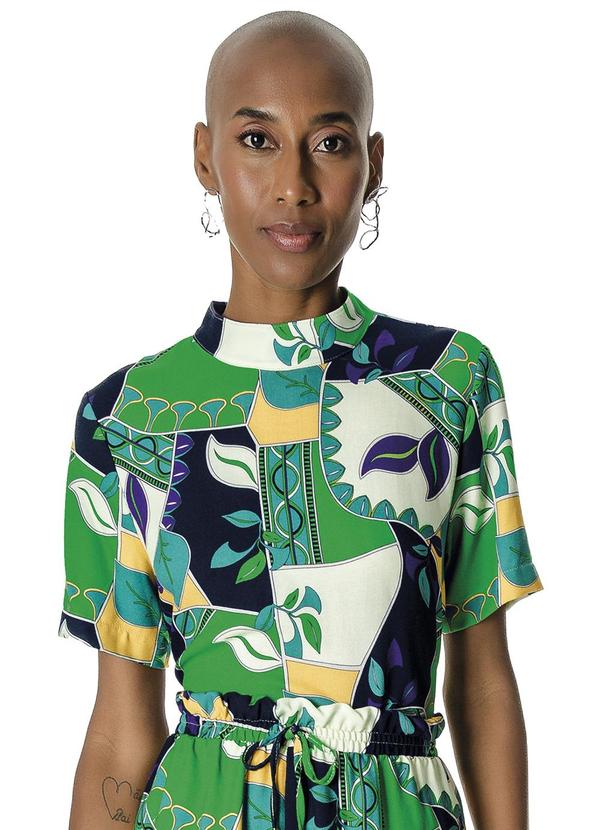 Blusa Estampada com Gola Dupla Feminina Verde