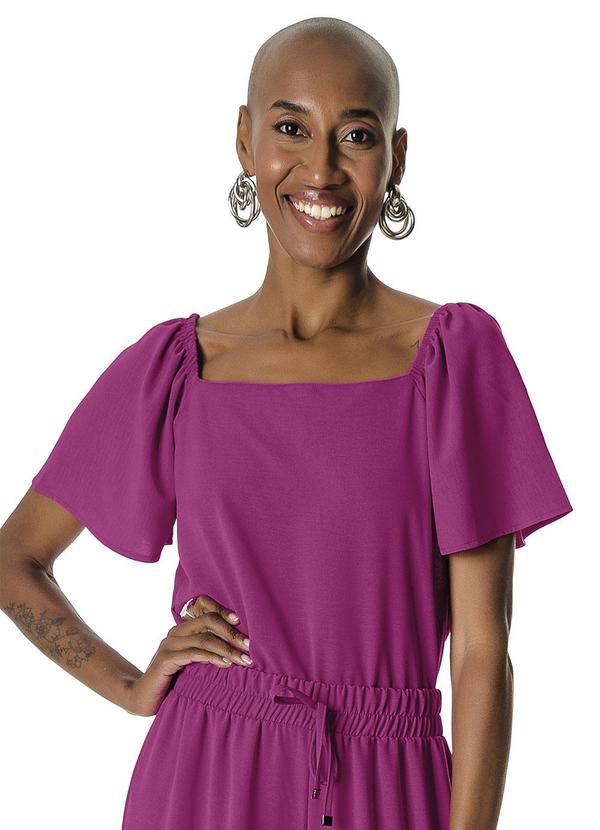 Blusa de Manga Ampla com Elástico Rosa