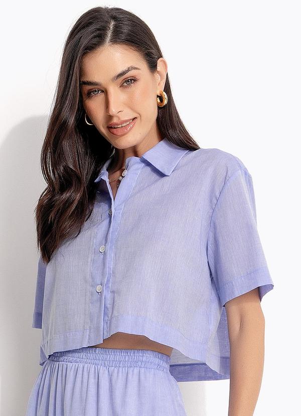Vista 2 Camisa Cropped Azul Claro em Tricoline Quintess Quintess