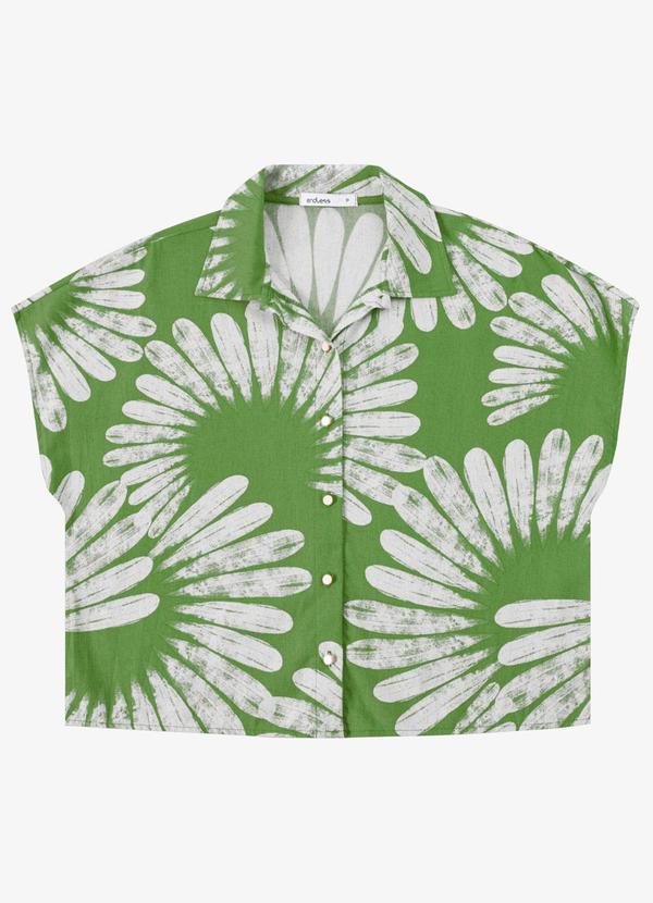 Camisa Feminina Manga Curta Estampada Verde