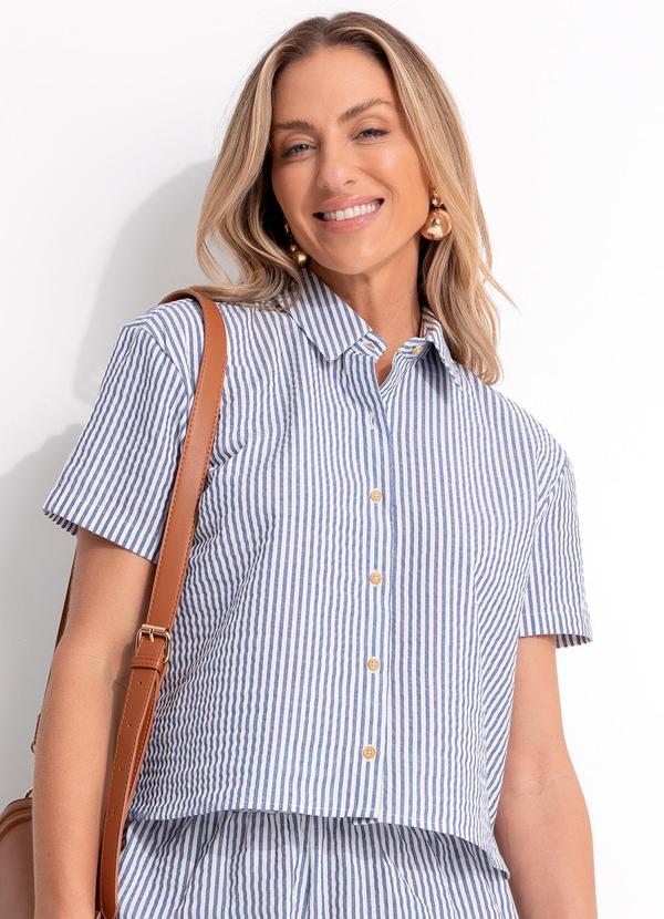 Camisa Listrado Azul em Tecido Anaruga Fio Tinto