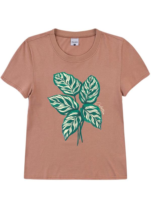Vista 2 Camiseta Calatheas em Malha Marrom Claro Malwee Malwee