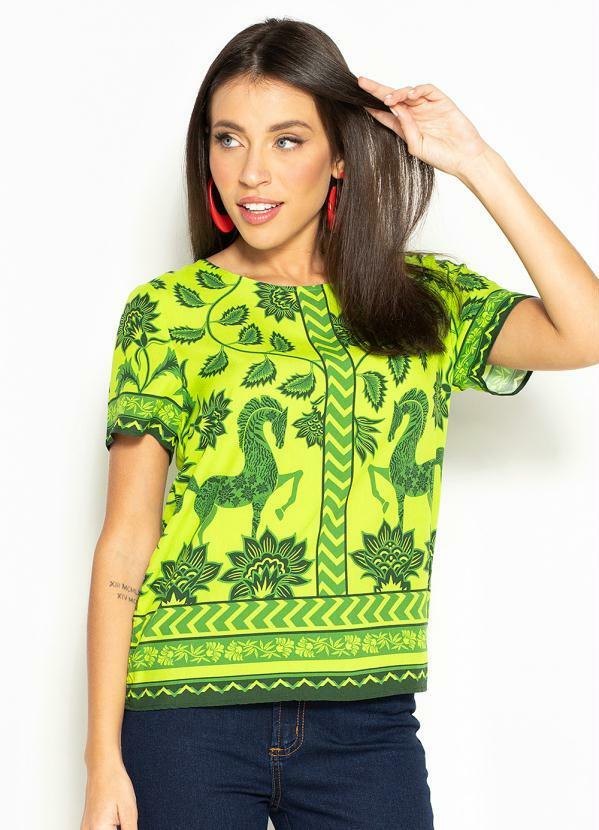 Camiseta de Viscose Estampada Verde