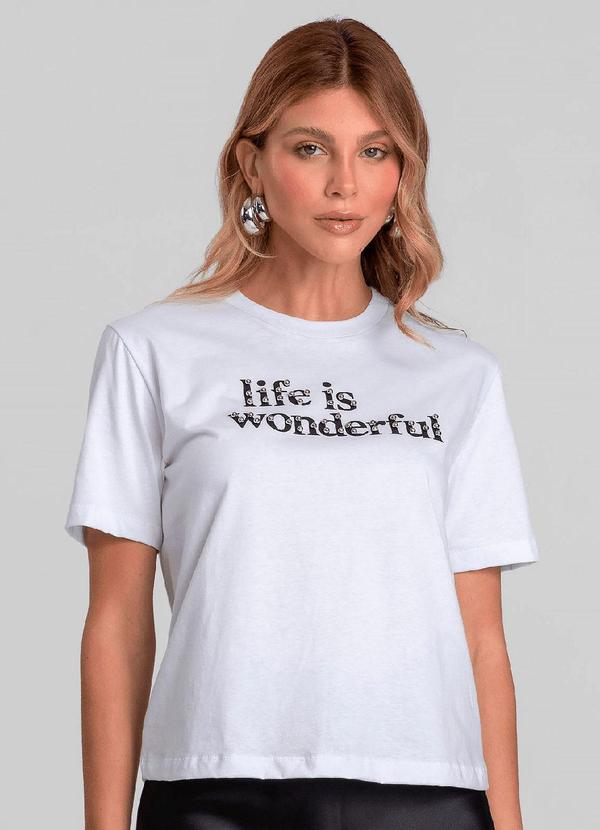 Camiseta Feminina com Estampa e Rebite Branco