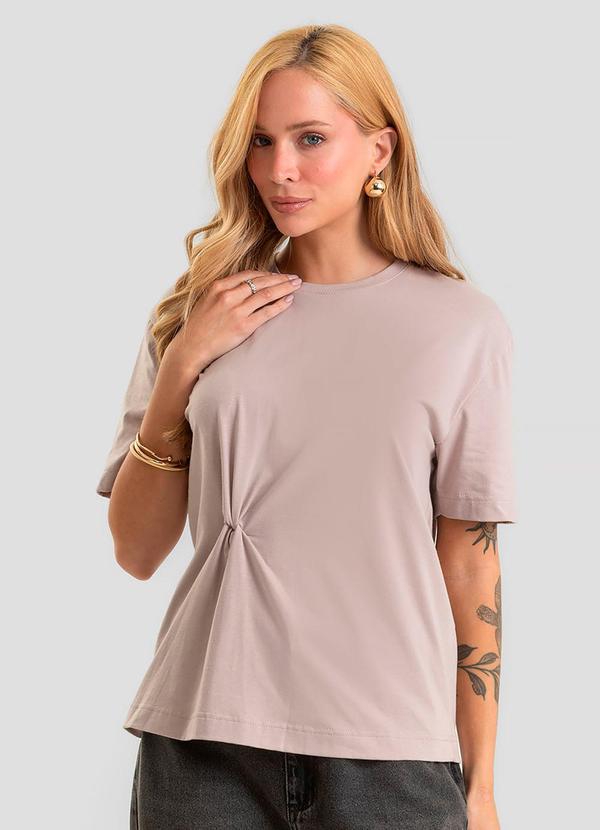 Camiseta Feminina Cotton Leve com Torção Bege