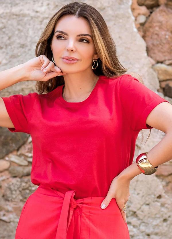 Camiseta Feminina Manga Curta Branca Vermelho